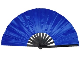 Cloth & Bamboo Cracking Fan - Large 33cm (Blue)