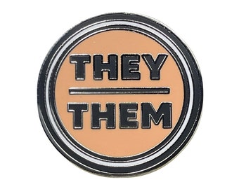 Pronoun They/Them Round Metal & Enamel Pin (Peach)