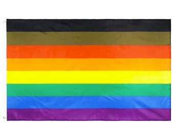 8 Colour Gay Pride Rainbow Flag (Brown and Black Stripes/POC/Philly Pride) Premium Flag / 5ft x 3ft / With Sewn Hems & Grommets