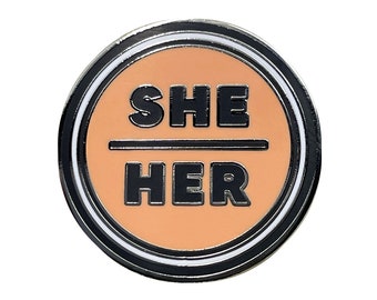 Pronoun She/Her Round Metal & Enamel Pin (Peach)