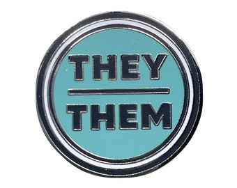 Pronoun They/Them Round Metal & Enamel Pin (Turquoise)