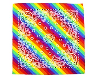 Gay Pride Rainbow Paisley Pattern Flag Bandana (With Sewn Hems)