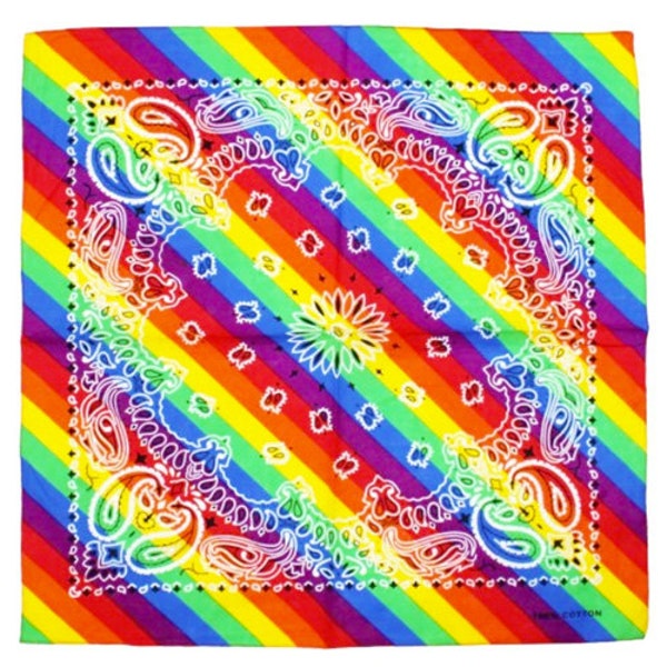 Gay Pride Rainbow Paisley Pattern Flag Bandana (avec ourlets cousus)