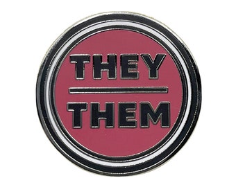 Pronoun They/Them Round Metal & Enamel Pin (Red)