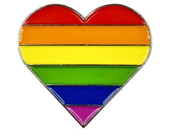 Gay Pride Rainbow Flag Silver Metal Heart Lapel Pin Badge