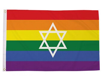 Gay Pride Rainbow Star Of David Premium Flag / 5ft x 3ft / Avec ourlets et œillets cousus