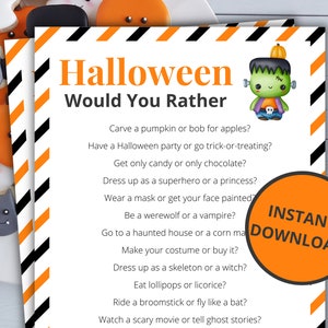Halloween ¿Preferirías / Juego de Halloween imprimible / Actividad de Halloween para niños y adultos / Juego de fiesta de Halloween / Juego de aula