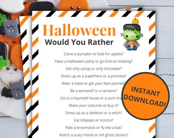 Halloween Skulle du hellre vilja | Utskrivbart Halloween-spel | Halloween-aktivitet för barn och vuxna | Halloweenfestspel | Klassrumsspel