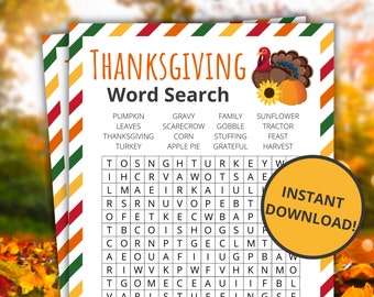 Thanksgiving Word Search | Printable Thanksgiving Game | Thanksgiving Activity For Kids and Adults | Classroom Game - Turkey