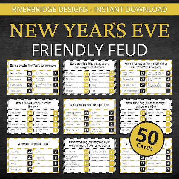 New Year's Eve Friendly Feud | Printable New Year's Game | Activity For Kids and Adults | New Year's Eve Trivia | Classroom and Party Game