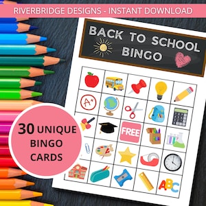 Bingo de volta às aulas | Atividade escolar para impressão | Jogos para estudantes | Bem-vindo Bingo | De volta às aulas para impressão | Download instantâneo