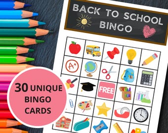 Tillbaka till skolan Bingo | Utskrivbar skolaktivitet | Spel för elever | Välkomstbingo | Utskrivbar tillbaka till skolan | Direkt nedladdning