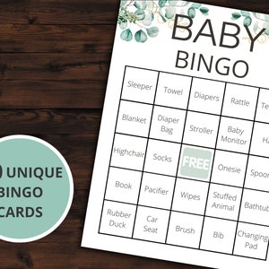 Baby Shower Bingo | Baby Shower Games | Printable Activities | Instant Download | Baby Bingo Game | 30 Baby Shower Bingo Cards | Greenery