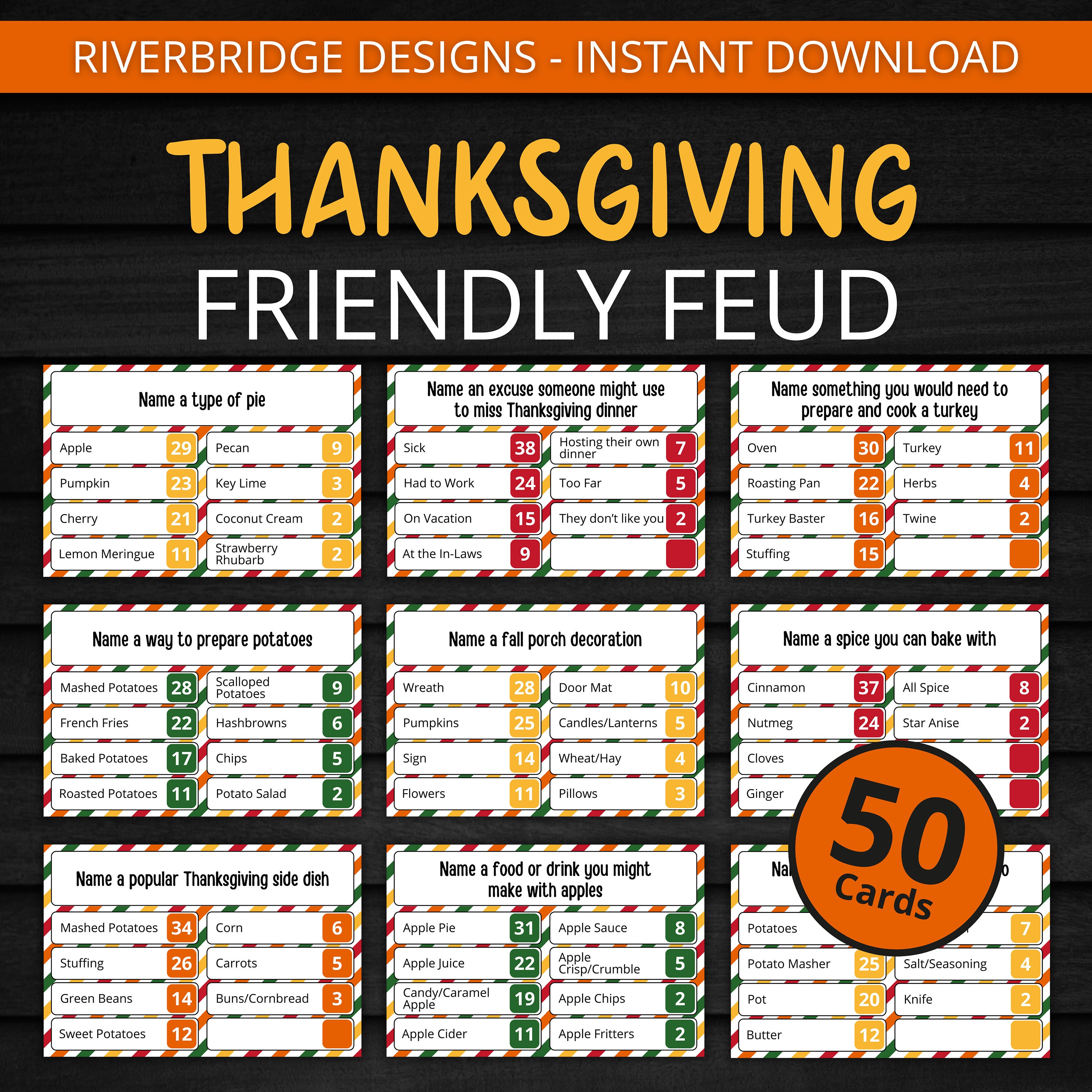 Thanksgiving Friendly Feud | Printable Thanksgiving Game | Fall Activity For Kids and Adults | Thanksgiving Trivia | Classroom Game