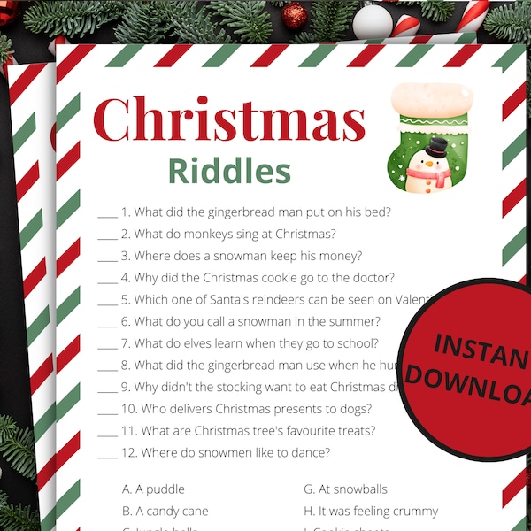 Christmas Riddles | Printable Christmas Game | Christmas Activity For Kids and Adults | Christmas Party Game | Holiday Classroom Game