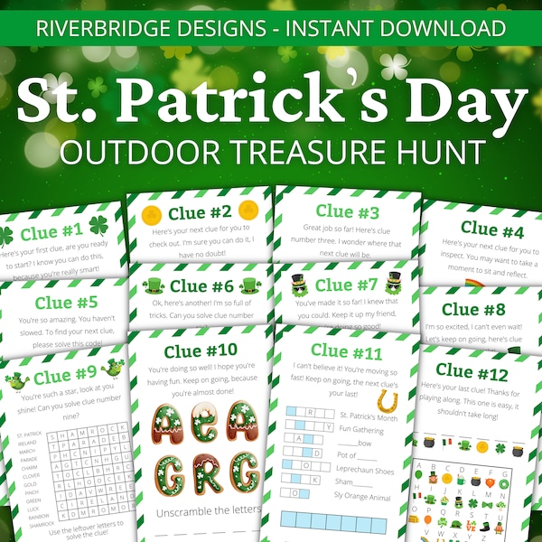 Chasse au trésor en plein air de la Saint-Patrick pour les enfants plus âgés | Chasse au trésor de la Saint-Patrick | Activité pour enfants et adolescents | Jeux et puzzles