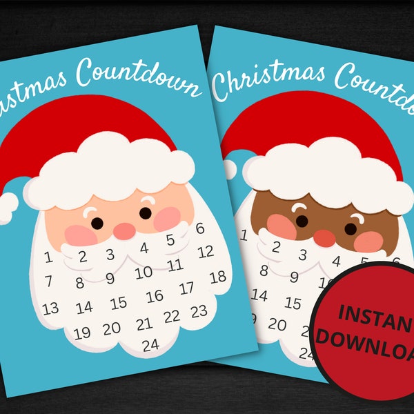 Christmas Countdown | Printable Christmas Countdown Activity | Santa Beard Holiday Countdown | Printable Advent Calendar