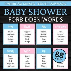 Baby Shower Forbidden Words | Printable Baby Shower Game | Gender Reveal Activity For Kids and Adults | Baby Shower Taboo | Pink and Blue