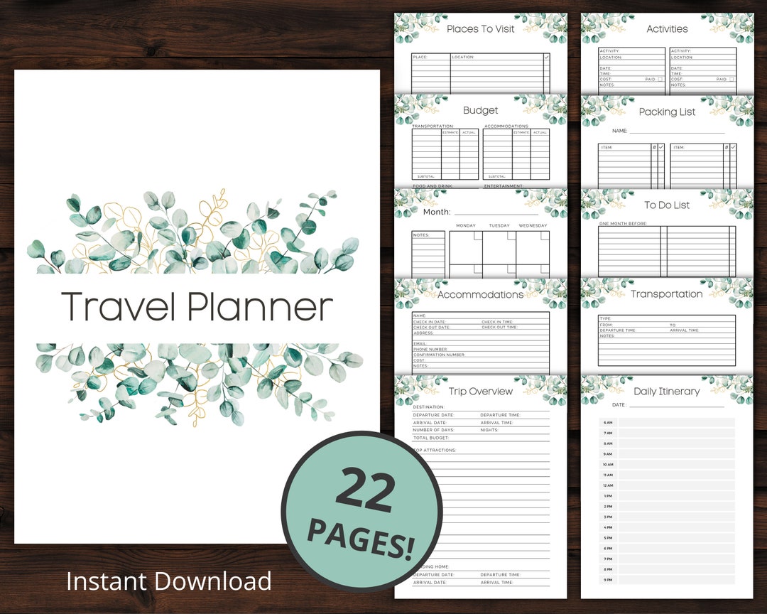 Printable Travel Planner | Vacation Planner | Trip Itinerary | Travel ...