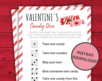 Valentine's Day Candy Dice Game | Printable Valentine's Day Game | Valentine's Activity For Kids | Valentine's Party Game | Family Game