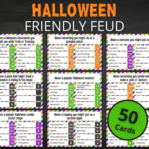 Halloween Friendly Feud | Printable Halloween Game | Halloween Activity For Kids and Adults | Halloween Trivia | Party and Classroom Game