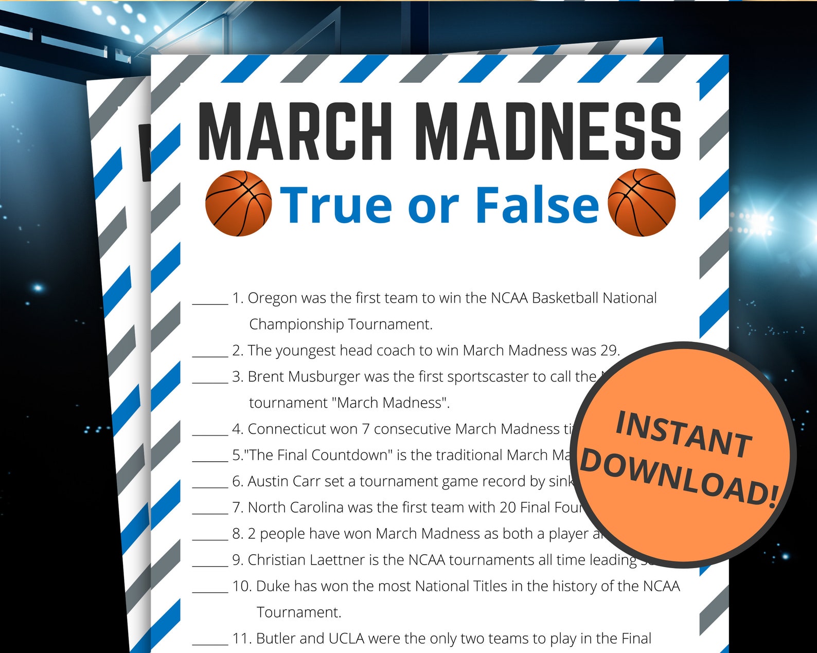 March Madness Trivia Game Printable March Madness Game for Etsy