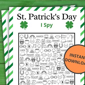 St. Patrick&#39;s Day I Spy Game | St Patrick&#39;s Party Games | St. Patty&#39;s Activity For Kids and Adults | Virtual and Printable Party Games