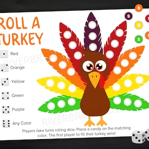 Roll A Turkey Dice Game | Printable Thanksgiving Game | Fall Activity For Kids and Adults | Thanksgiving Party Game | Classroom Game