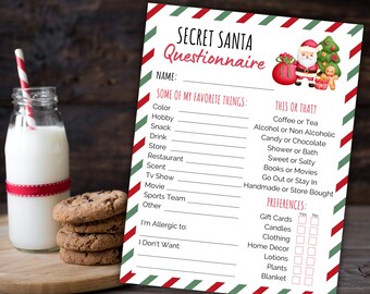 Secret Santa Questionnaire | Holiday Gift Exchange For Work, Family and Friends | Office Party | Secret Santa Questions | Wish List