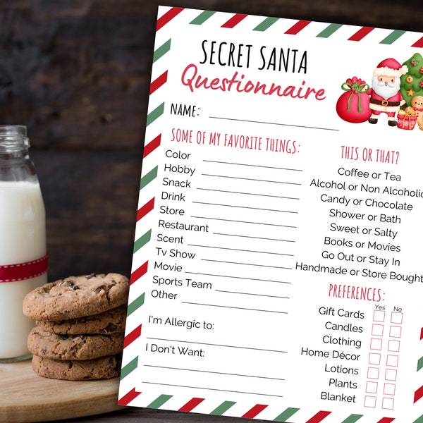 Gift Exchange Questionnaire Etsy