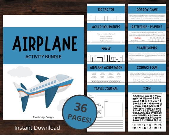 Airplane Activity Book, Airplane Games for Kids, Printable Travel