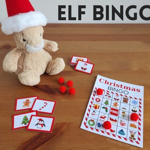 Elfo Bingo | Atividade do Elfo de Natal | Ideias, adereços e acessórios para duendes de férias | Jogo de Elfo para Imprimir | Cartas de Bingo Elfo