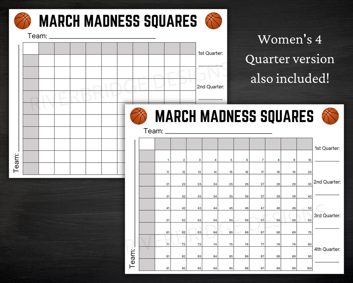 March Madness Squares Printable March Madness Game NCAA Etsy