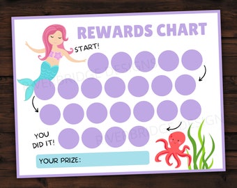 Rewards Chart Printable For Children and Toddlers | Potty Chart | Sticker Chart | Chore Chart | 8.5 x 11 | Mermaids