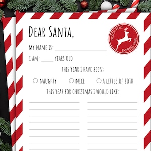 Brief an den Weihnachtsmann | Weihnachtswunschliste | Weihnachten Printable für Kinder | Rot und Weiß gestreift