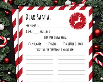 Letter To Santa Claus | Christmas Wish List | Christmas Printable For Kids | Red And White Stripes