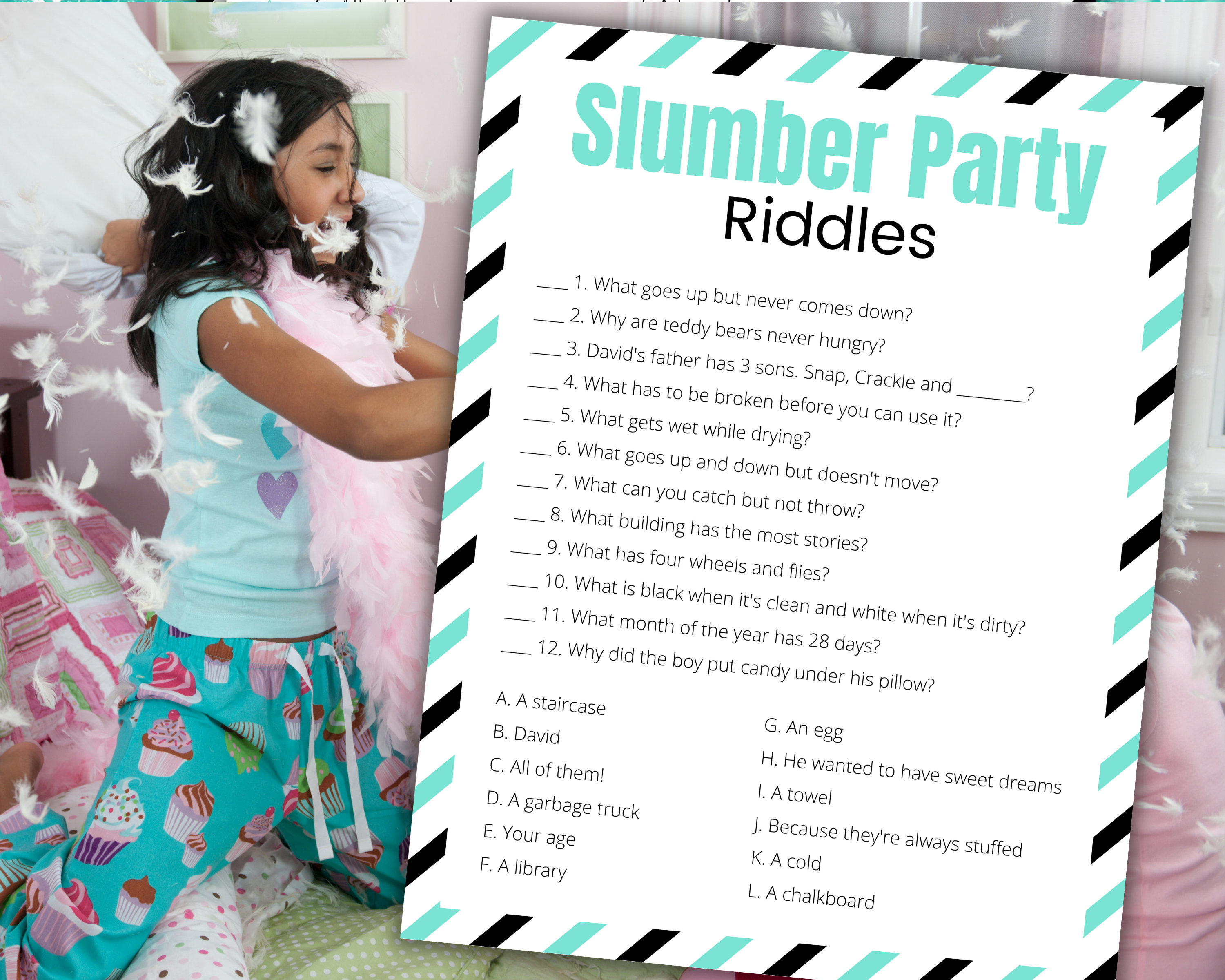 Slumber Party Riddles Printable Sleepover Games for Kids and - Etsy