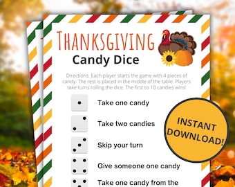 Thanksgiving Candy Dice | Printable Thanksgiving Game | Thanksgiving Activity For Kids and Adults | Party Game | Classroom Game - Turkey
