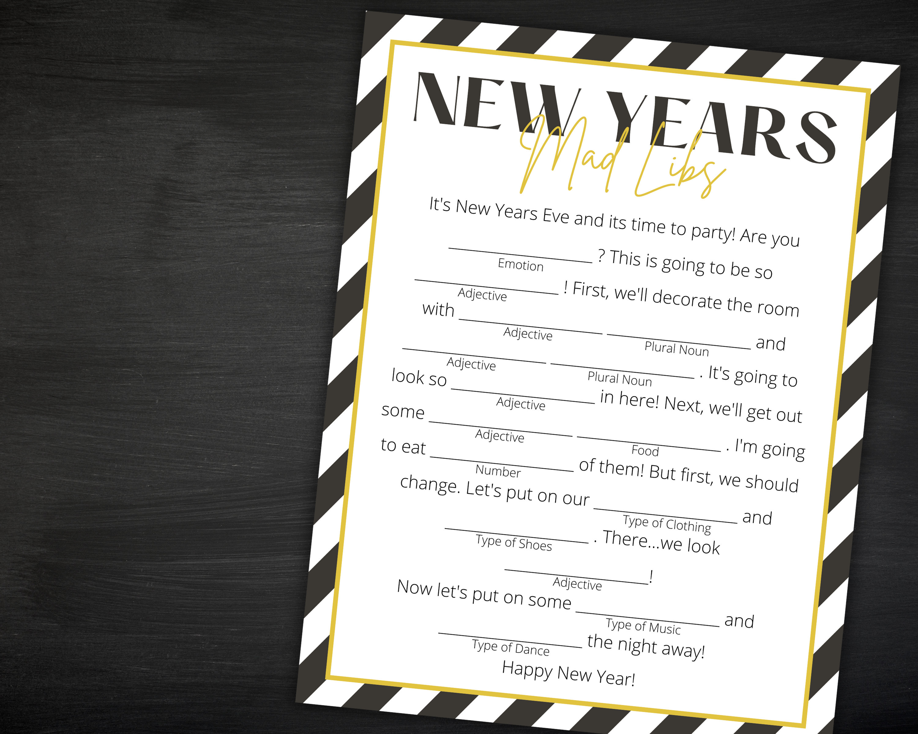 new year's eve mad libs | printable new year's game | new years