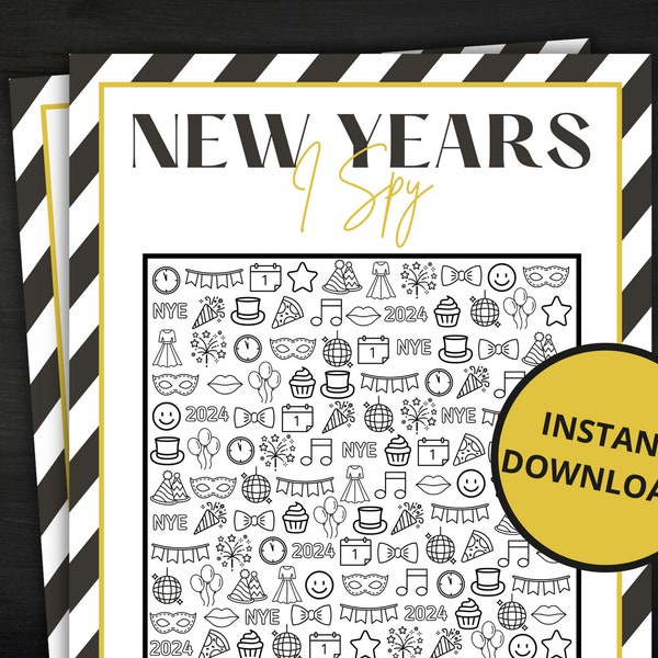 New Year's Eve I Spy | Printable New Year's Game | New Years Activity For Kids and Adults | Party Game | Classroom Game