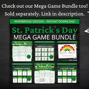 May include: A printable St. Patrick's Day Mega Game Bundle with six different games, including "Forbidden Words", "Indoor Treasure Hunt", and "5 Second Game".