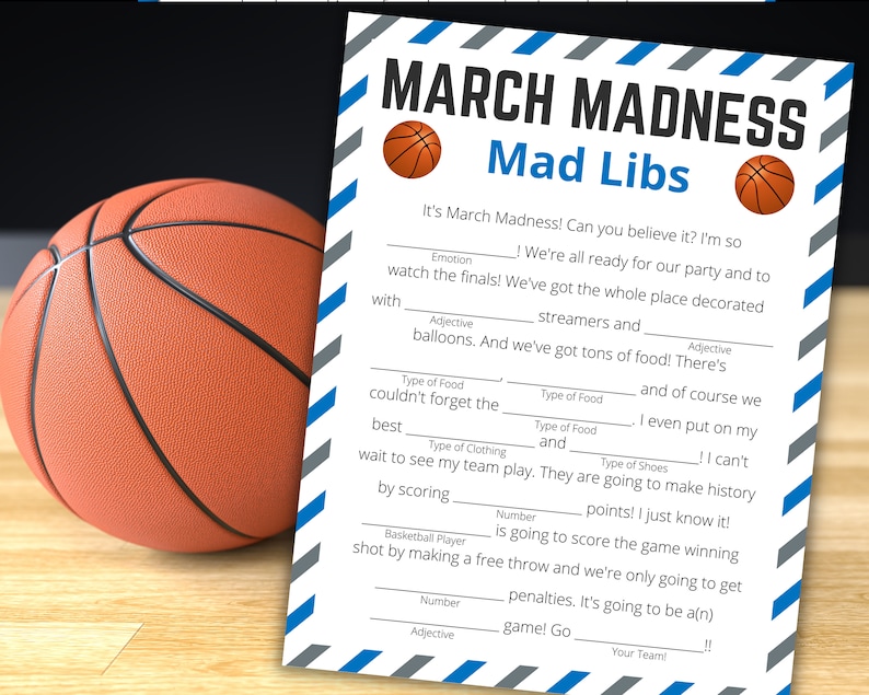March Madness Mad Libs Printable March Madness Game for Kids Etsy