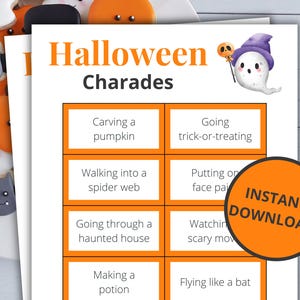 Halloween Charades | Printable Halloween Game | Halloween Activity For Kids and Adults | Halloween Party Game | Classroom Game