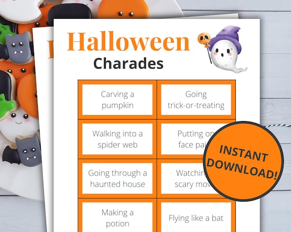 Halloween Charades | Printable Halloween Game | Halloween Activity For Kids and Adults | Halloween Party Game | Classroom Game