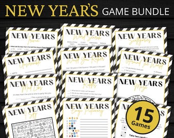 New Year's Eve Game Bundle | Printable New Year's Eve Games For Kids and Adults | Party Games and Activities | Family Games | Gold