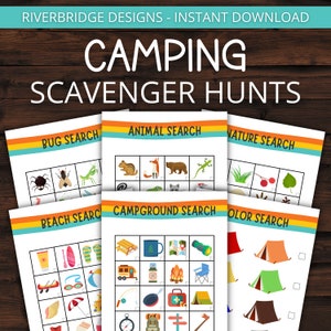 Camping Scavenger Hunts | Camping Games | Printable Activities for Families and Kids | Camping Activity Pack | Camp Activities and Games