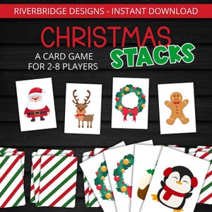 Weihnachtsstapel | Druckbares Weihnachts Kartenspiel | Weihnachtsaktivität für Kinder und Erwachsene | Weihnachts-Party-Spiel | Lernspiel