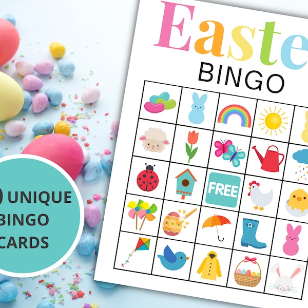 Bingo de Pâques | Activité de Pâques pour enfants et adultes | Jeux de Pâques à imprimer | Jeu Fête De Pâques | Cartes de bingo du printemps | Téléchargement instantané