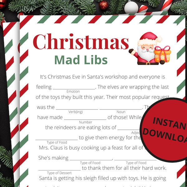 Christmas Mad Libs | Printable Christmas Game | Christmas Activity For Kids and Adults | Christmas Party Game | Holiday Classroom Game