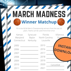March Madness Winner Matchup | Printable March Madness Game For Kids and Adults | NCAA Men&#39;s Basketball Championship | Instant Download